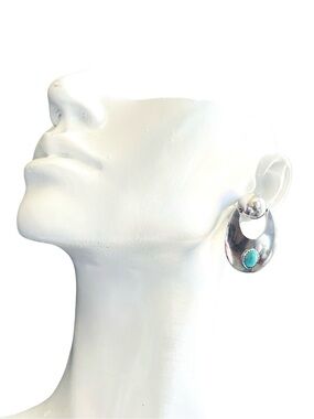 Vintage Navajo Crescent Door Knocker Earrings 925 Silver Natural Turquoise TE-24